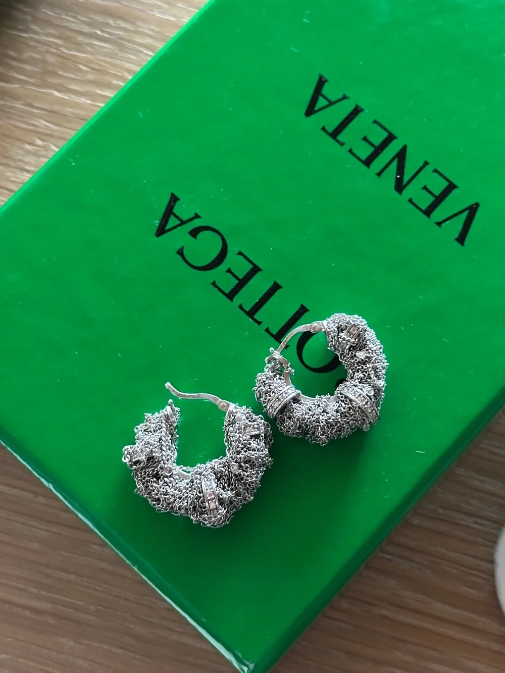 Bottega Veneta Silver Textured Hoop Earrings - Elegant Silver Hoops